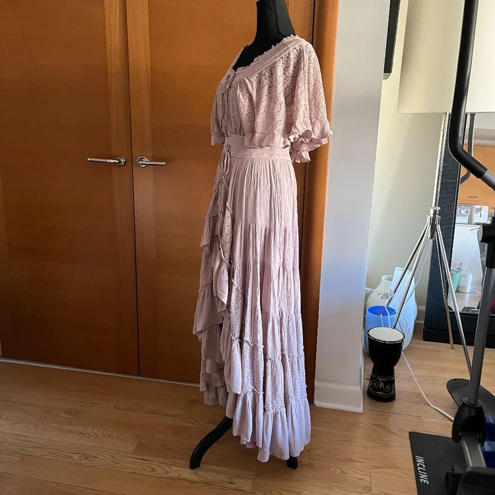 Free People Dancing On Air Boho Chic Ruffled Maxi Dress Size XS NWT - Picture 4 of 8